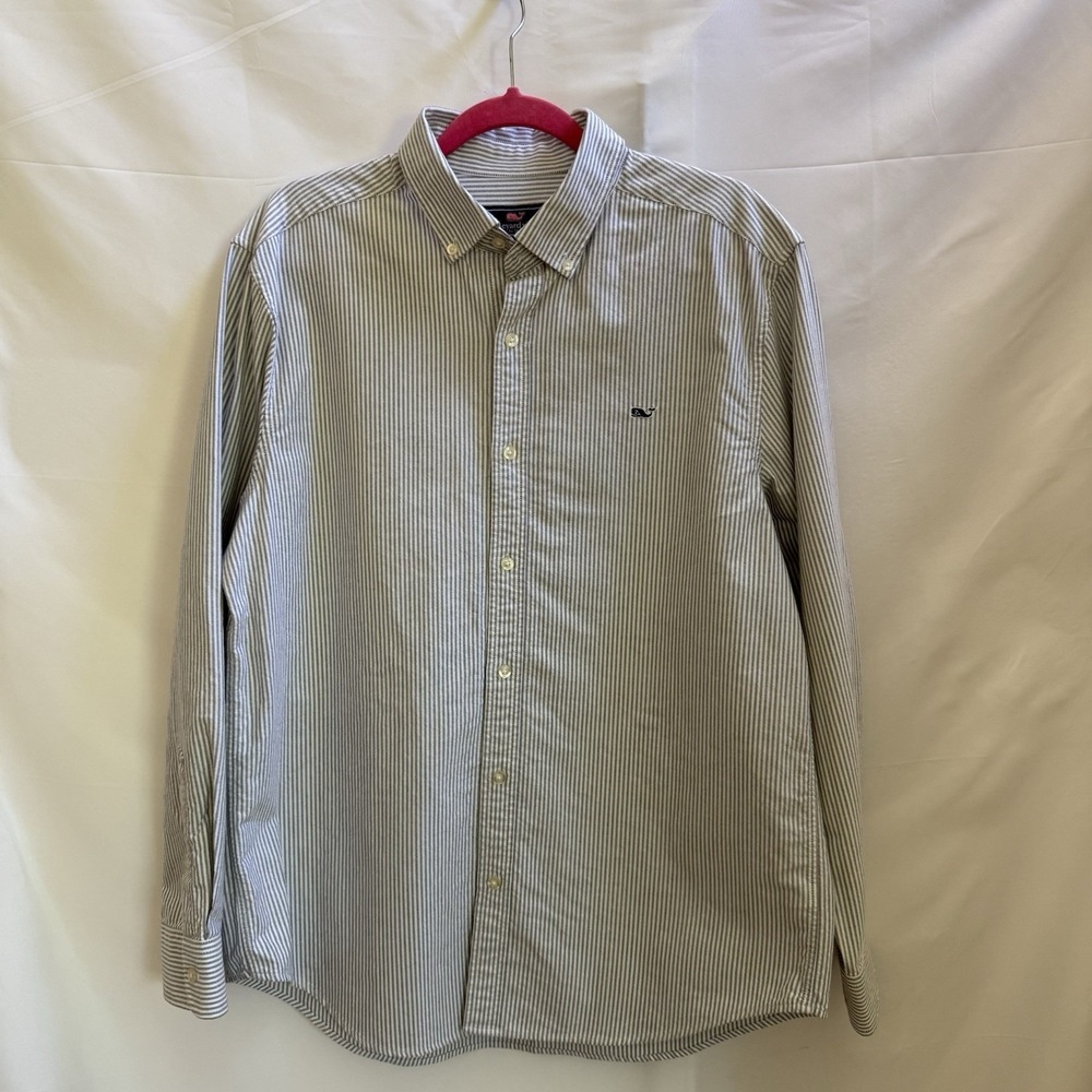 Vineyard Vines Whale Shirt Men's Large‎ Charcoal Pinstripes Button Down Casual